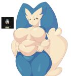  anthro belly_grab big_breasts breasts cytrusawa english_text eyes_closed featureless_breasts featureless_crotch female fusion generation_1_pokemon generation_4_pokemon hand_on_stomach hi_res huge_breasts long_ears lopunny multicolored_body navel nintendo nude pokemon pokemon_(species) pokemon_fusion slightly_chubby smile snorlax solo text thick_thighs two_tone_body wide_hips 