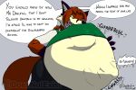  2023 abdominal_bulge anthro black_body black_fur bottomwear canid canine clothing countershading dialogue digestion digestion_noises doesnotexist english_text fox fur gloves_(marking) hi_res huge_belly lidded_eyes male mammal markings midas_lancer_(spottedsqueak) muffled red_body red_fox red_fur sharp_teeth shirt shorts signature smile standing subscribestar tan_body tan_fur taunting teasing teeth text topwear vore watermark yellow_eyes 