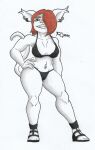  anthro bikini bikini_bottom bikini_top brown_hair clothing domestic_cat felid feline felis female footwear fur goth hair hi_res mammal piercing remaninglife sally_(remaninglife) sandals solo swimwear traditional_media_(artwork) white_body white_fur 