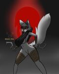  2023 absurd_res anthro big_breasts breasts canid canine canis clothed clothing death_(puss_in_boots) digital_media_(artwork) dreamworks female fur grey_body grey_fur hi_res looking_at_viewer mammal mzzrlaraz open_mouth puss_in_boots_(film) puss_in_boots_the_last_wish red_eyes sickle smile solo thick_thighs weapon wolf 