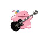  bocchi_the_rock! chinese_commentary commentary_request crossover cube_hair_ornament ditto full_body gotou_hitori guitar hair_ornament highres holding holding_instrument instrument jianshu one_side_up open_mouth pokemon simple_background smile solo white_background 