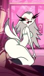  absurd_res angry anthro avian beak big_butt bird bra breasts butt claws clothing demon feathers female helluva_boss hi_res mature_female mother owl panties parent red_eyes solo stella_(helluva_boss) tail thick_thighs underwear white_body white_feathers 