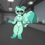  anthro bathroom breasts canid canine canis feizao_(kaiju_paradise) female fluffy fox green_body green_eyes hi_res kaiju_paradise konigsberg mammal nude paws soap solo vaginal wide_hips wolf 