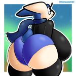  2023 alexdraws amphibian anthro big_breasts big_butt blue_body breasts butt clothing female frog generation_6_pokemon greninja hi_res huge_butt looking_away multicolored_body nintendo panties pokemon pokemon_(species) simple_background solo thick_thighs underwear white_body 