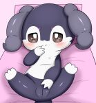  &lt;3 &lt;3_eyes absurd_res anthro azuo blush brown_eyes butt censor_bar censored female generation_8_pokemon genitals hi_res indeedee ineffective_censorship looking_at_viewer nintendo plump_labia pokemon pokemon_(species) purple_body pussy solo white_body 