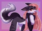  &lt;3 all_fours anthro breasts canid canine choker featureless_breasts female fox geometric_background hair hi_res jewelry long_hair looking_at_viewer mammal manglemaws necklace open_mouth open_smile roxanne_(lucid_mirage) simple_background smile solo 