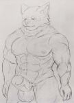  5_fingers abs absurd_res anthro balls big_biceps big_muscles big_pecs big_penis blush bodily_fluids bulge canid canine canis clothed clothing erection fingers genitals hi_res humanoid humanoid_genitalia humanoid_penis ichinoseura male mammal muscular muscular_anthro muscular_male muscular_thighs nipples nude pecs penile penis pubes smile smiling_at_viewer solo solo_focus sweat thick_thighs underwear vein veiny_penis wolf 