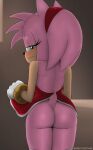  absurd_res amy_rose bottomwear butt clothed clothing clothing_lift detailed_background embarrassed eulipotyphlan female greystwitpage_(artist) hedgehog hi_res looking_at_viewer looking_back looking_back_at_viewer mammal sega skirt skirt_lift solo sonic_the_hedgehog_(series) standing 