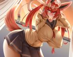  anthro big_breasts blue_eyes bottomwear breasts clothing eeveelution female generation_6_pokemon looking_at_viewer mleonheart nintendo nipple_outline pokemon pokemon_(species) pokemorph skirt solo sylveon thick_thighs white_body 