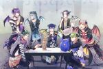  6+boys acedia_(yume-100) black_hair blue_hair demon_boy demon_horns demon_wings grad_(yume-100) green_eyes horns ira_(yume-100) las_(yume-100) looking_at_viewer male_focus multicolored_hair multiple_boys plums43 pointy_ears purple_eyes purple_hair short_hair superbia_(yume-100) vashti_(yume-100) vedy_(yume-100) wings yellow_eyes yume_oukoku_to_nemureru_100-nin_no_ouji-sama 