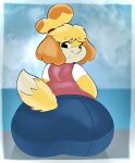  1girl animal_crossing ass furry highres inazuma_kat isabelle_(animal_crossing) looking_at_viewer nintendo solo tail 
