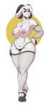  absurd_res anthro azzy_(azzydrawsstuff) big_breasts bovid breasts caprine clothed clothing cloven_hooves curved_horn eyebrows eyeshadow female fishnet fishnet_armwear fishnet_legwear fur goat hair hand_on_hip hi_res hooves horn legwear lingerie makeup mammal mostly_nude nipples pink_nipples purple_eyeshadow slightlysimian smile solo teeth thick_eyebrows thong topless translucent translucent_hair underwear white_body white_fur white_hair yellow_eyes 