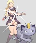  ace_trainer_(pok&eacute;mon) alolan_form alolan_meowth anew anthro areola assisted_exposure black_clothing black_panties black_underwear blonde_hair blush breasts brown_eyes claws clothing dipstick_ears dipstick_tail domestic_cat dress eyelashes fangs felid feline felis female fur generation_1_pokemon genitals grey_background grey_body grey_fur hair hi_res human long_hair mammal markings meowth multicolored_ears nintendo nipples panties pink_areola pink_nipples pokeball pokemon pokemon_(species) purple_clothing purple_dress pussy regional_form_(pokemon) sharp_claws simple_background solo tail tail_markings tan_body tan_skin teeth thick_thighs torn_clothing underwear whiskers wide_hips 