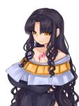  1girl bangs bare_shoulders black_hair breasts dress fate/extra fate/grand_order fate_(series) frown highres long_hair multicolored_clothes sesshouin_kiara simple_background solo standing steamingtofu white_background 