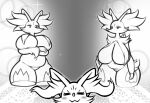  2023 :3 anthro belly big_breasts blush box_(hajimeyou654) braixen breast_squish breasts cheek_tuft chubby_anthro chubby_belly chubby_female clothed clothed/nude clothing delphox digital_drawing_(artwork) digital_media_(artwork) facial_tuft featureless_crotch female fur fur_pattern fur_tuft generation_6_pokemon group huge_breasts huge_hips huge_thighs inner_ear_fluff line_art mature_female monochrome navel nintendo nipples nude pokemon pokemon_(species) serious serious_face slightly_chubby smile sparkles squish thick_thighs trio tuft wide_hips 