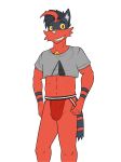  anthro anthrofied clothed clothing crop_top fuze generation_7_pokemon hi_res jockstrap looking_at_viewer lucas_(fuze) male midriff navel nintendo pantsless pokemon pokemon_(species) pokemorph portrait shirt simple_background solo t-shirt three-quarter_portrait topwear torracat underwear white_background 