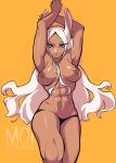  abs absurd_res animal_humanoid bodily_fluids breasts clothed clothing female hair hi_res humanoid lagomorph lagomorph_humanoid leporid_humanoid long_ears long_hair looking_at_viewer mammal mammal_humanoid miruko moiyablochki_(artist) muscular muscular_female muscular_humanoid my_hero_academia panties panties_only rabbit_humanoid simple_background solo sweat topless underwear underwear_only white_hair yellow_background 