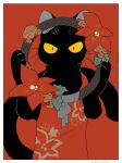  2021 ambiguous_gender black_body domestic_cat felid feline felis flower hi_res mammal plant solo tail whiskers yellow_eyes yorozumaru 