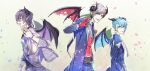  3boys blue_hair brown_eyes cherry_blossoms demon_boy demon_horns demon_wings green_eyes grey_hair horns ira_(yume-100) las_(yume-100) male_focus multicolored_hair multiple_boys petals plums43 pointy_ears purple_hair red_hair vashti_(yume-100) white_background wings yellow_eyes yume_oukoku_to_nemureru_100-nin_no_ouji-sama 