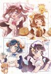  4girls animal_ears apron aqua_eyes black_hair blue_eyes blue_hair brown_hair cat_ears delicious_party_precure dog_ears food fuwa_kokone hair_ornament hair_rings hairclip hanamichi_ran highres kasai_amane kome-kome_(precure) long_hair maid mem-mem_(precure) multiple_girls nagomi_yui nakatsu_(pr_nagom) one_eye_closed open_mouth pam-pam_(precure) parfait_recipipi plate precure purple_eyes red_eyes short_hair smile two_side_up 