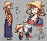  2girls akari_(pokemon) bow constarlations fishing grey_background hat highres japanese_clothes kimono lyra_(pokemon) multiple_girls pokemon print_kimono red_bow red_scarf scarf straw_hat 