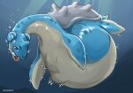  abdominal_bulge ambiguous_gender artist_name belly big_belly blue_body blue_horn brown_eyes bubble full-length_portrait generation_1_pokemon glistening glistening_eyes grey_shell hi_res horn huge_belly lapras motion_lines nintendo open_mouth pokemon pokemon_(species) portrait red_tongue roobin shell solo tan_body teeth tongue underwater vore water 