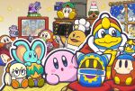  animal_ears apron artist_request backwards_hat bandana_waddle_dee baseball_cap beanie bun_(kirby) camera character_doll chef_hat chinese_zodiac clawroline colored_skin customer_service_(kirby) egg elfilin escargon food fumu_(kirby) gorimondo hat headphones highres king_dedede kirby kirby&#039;s_dream_buffet kirby:_right_back_at_ya kirby_(series) kirby_and_the_forgotten_land kotatsu magolor meta_knight new_year no_humans official_art open_mouth paintbrush pillow pink_skin rabbit_ears sillydillo sitting smile solid_oval_eyes star_(symbol) susie_(kirby) table taranza television under_kotatsu under_table waddle_dee waddle_doo window year_of_the_rabbit 