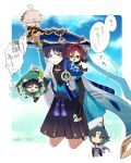  5boys :3 :d ahoge anger_vein angry antenna_hair aqua_hair ari_(bleum) artist_name bangs beret black_bow black_hair black_jacket black_shirt black_shorts blue_cape blue_headwear blue_ribbon blue_sky blunt_ends blush bow braid bridal_gauntlets cape capelet chibi clenched_teeth closed_eyes cloud commentary_request drunk eyeshadow facial_mark feathers forehead_mark full_body genshin_impact gold_trim gradient_hair green_cape green_capelet green_eyes green_hair green_headwear grey_hair hakama hakama_shorts hat highres holding holding_leaf jacket japanese_clothes jingasa kaedehara_kazuha kneeling leaf long_hair looking_at_another looking_up low_ponytail makeup male_focus miniboy mole mole_under_eye multicolored_hair multiple_boys multiple_moles obi open_clothes open_jacket open_mouth parted_bangs pom_pom_(clothes) ponytail purple_eyes red_eyeshadow red_hair ribbon sash scaramouche_(genshin_impact) shikanoin_heizou shirt short_hair short_sleeves shorts side_braids sidelocks sky smile speech_bubble streaked_hair tassel teeth translation_request twin_braids twitter_username v-shaped_eyebrows venti_(genshin_impact) vision_(genshin_impact) wanderer_(genshin_impact) xiao_(genshin_impact) yellow_eyes 