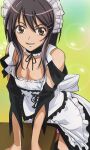  1girl apron ayuzawa_misaki bangs black_hair breasts brown_eyes cleavage collarbone dress hair_ornament hairclip haruyama_kazunori kaichou_wa_maid-sama! long_hair looking_at_viewer maid maid_headdress panties smile solo underwear 