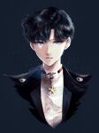  1boy absurdres bishoujo_senshi_sailor_moon bishounen black_hair blue_eyes bow bowtie chiba_mamoru cropped_shoulders dolcexxx highres lips male_focus short_hair smile solo tuxedo white_bow white_bowtie 