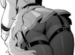  1girl ass ass_focus azur_lane azur_lane:_slow_ahead chapayev_(azur_lane) close-up from_behind from_below greyscale hori_(hori_no_su) monochrome pantyhose pleated_skirt skirt thigh_strap 