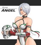  alternate_costume angel_(kof) breasts character_name cleavage geoffrey_daigon gloves hair_over_one_eye highres holding holding_mask luchador mask mask_removed short_hair smile solo the_king_of_fighters white_hair wrestling_mask wrestling_outfit 