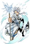 1boy bangs cheslion_(gate_of_nightmares) closed_mouth coat full_body gate_of_nightmares highres holding holding_scepter long_coat male_focus mashima_hiro official_art scepter short_hair simple_background solo spiked_hair third-party_source transparent_background white_coat white_hair 