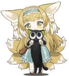  aliasing animal_ears animated animated_gif arknights artist_request black_eyes black_hair blonde_hair breasts chibi fox_ears fox_girl fox_tail lifting_animal long_hair looping_animation lowres luoxiaohei official_alternate_costume official_alternate_hairstyle small_breasts socks source_request suzuran_(arknights) suzuran_(spring_praise)_(arknights) tail the_legend_of_luo_xiaohei third-party_source white_background white_socks yellow_eyes 