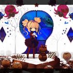  chocolate chocolate_snowman dress food fruit original saya_(sayaya) snowman solo strawberry sweets window 