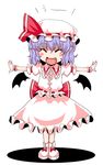  ^_^ bad_id bad_pixiv_id bat_wings blue_hair blush_stickers closed_eyes fangs hat hosoi_kouzou outstretched_arms remilia_scarlet solo spread_arms touhou wings 
