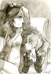  animal_ears bad_id bad_pixiv_id highres kisetsu lynette_bishop monochrome multiple_girls sepia siblings sisters sketch strike_witches thighhighs traditional_media wilma_bishop world_witches_series younger 