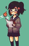  alternate_hairstyle bad_id bad_pixiv_id bespectacled blush cambo_copoca gen_4_pokemon glasses hikari_(pokemon) kneehighs no_hat no_headwear pokemon pokemon_(creature) rotom school_uniform serafuku simple_background socks squiggle sweatdrop 