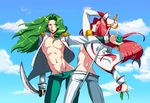  2boys fabulous flower green_hair kiryuu_touga long_hair male male_focus multiple_boys red_hair revolutionary_girl_utena riko_(artist) rose saionji_kyouichi shoujo_kakumei_utena sword weapon 