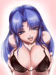  alternate_breast_size asakura_ryouko bikini blue_eyes blue_hair breasts cleavage huge_breasts leaning_forward long_hair sgk solo suzumiya_haruhi_no_yuuutsu swimsuit 