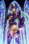  ass breasts cleavage cyborg dark_skin elbow_gloves error gloves highres large_breasts long_hair pote_(crown) purple_eyes silver_hair stained_glass t-elos underboob xenosaga xenosaga_episode_iii 