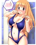  bad_id bad_pixiv_id blush breasts brown_eyes hanamaru_youchien highres large_breasts long_hair orange_hair slingshot_swimsuit solo swimsuit twinpon yamamoto_nanako 