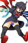  ario black_hair black_legwear censored houjuu_nue no_panties novelty_censor red_eyes short_hair solo source_request thighhighs touhou ufo wings 