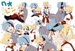  2boys banana blush cosplay food fruit hatsune_mikuo kagamine_len kiss leek male male_focus multiple_boys nervous shy sing singing spring_onion translation_request vocaloid yaoi 