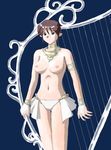  breasts harp instrument jiji large_breasts nipples original pointy_ears short_hair simple_background solo topless 