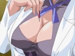  animated animated_gif bible_black bouncing_breasts breast_expansion breasts cleavage cleavage_cutout erect_nipples gif huge_breasts labcoat lowres minase_yukiko necktie qvga 
