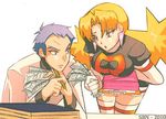  apollo_(pokemon) blonde_hair lowres nintendo pokemon purple_hair rubyconcream team_rocket yamato_(pokemon) 