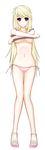  absurdres blonde_hair blush breasts feet full_body fullmetal_alchemist groin highres long_hair looking_at_viewer medium_breasts nail_polish navel panties pink_nails pink_panties purple_eyes sandals shirt_lift side-tie_panties simple_background smile solo standing string_panties thigh_gap toes underboob underwear undressing varitora white_background winry_rockbell 