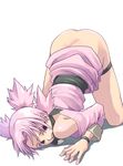  1girl ass bottomless female forehead_protector naruto no_panties pink_eyes pink_hair quad_tails simple_background solo tasaka_shinnosuke temari top-down_bottom-up white_background 