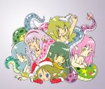  6+girls 6girls bi-nyo blush lamia monster_girl multiple_girls pukao smile 